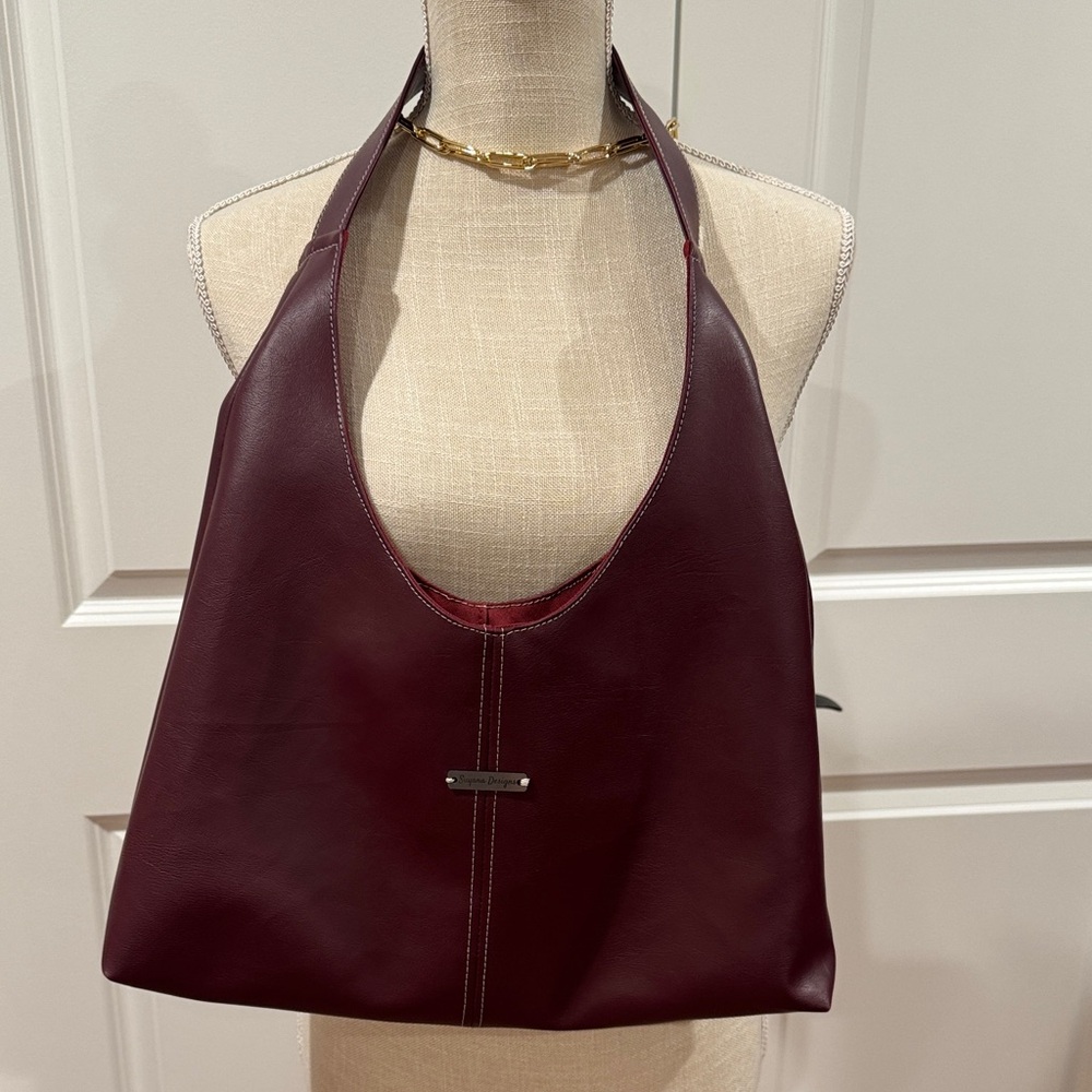 Chic burgundy faux Leather Shoulder Bag